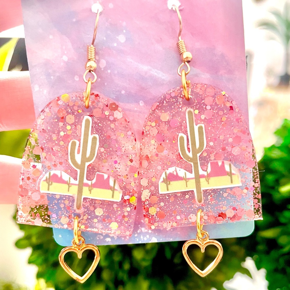 Acrylic Cactus Dangle Earrings